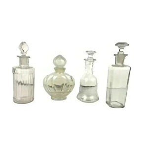 VTG Lot of 4 Clear Glass Apothecary Perfume Bottle Decanter EMPTY Bell Shaped